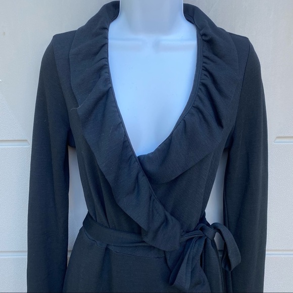 Milly of New York Women’s vintage black wool wrap dress sz S - Picture 2 of 5